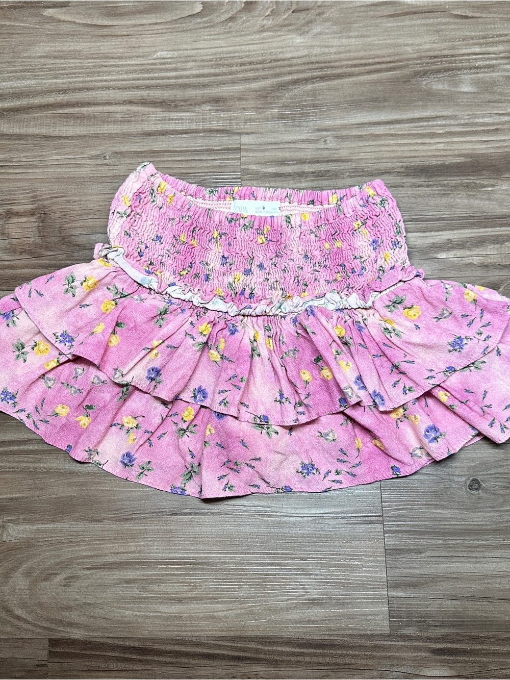 Zara Girls Size 9 Purple Summer Floral Smocked Skirt and Inner Lining Shorts